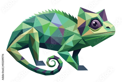 Geometric Chameleon Running Vector Low Poly Polygon Style Animal Icon Illustration