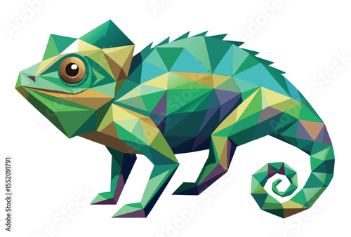 Low Poly Chameleon Vector in Geometric Style Polygonal Chameleon Icon Illustration