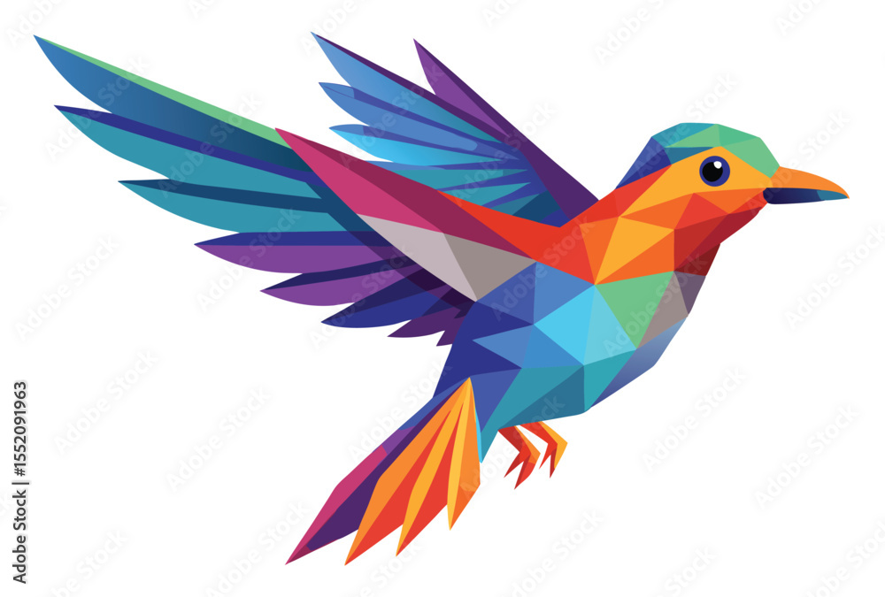 Fototapeta premium Colorful Bird Flying Low Poly Vector Illustration in Geometric Polygonal Style Icon