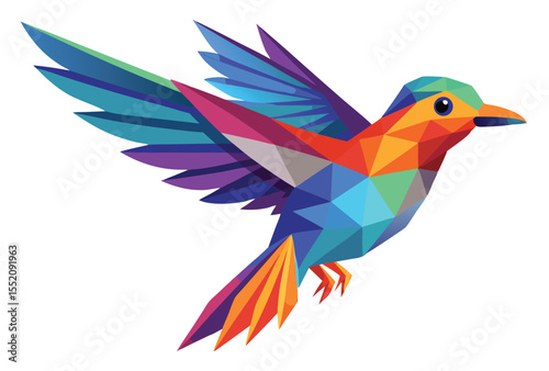Colorful Bird Flying Low Poly Vector Illustration in Geometric Polygonal Style Icon