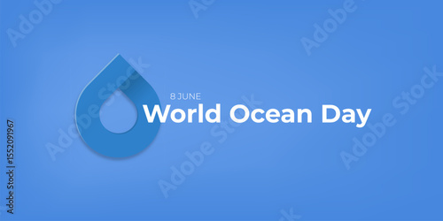 World OCEAN Day Simple Blue Drop Illustration on Light blue water Background for Environmental Awareness and Sustainable Resource Use. World ocean day banner design template