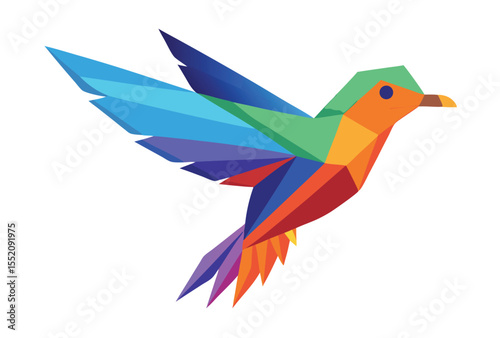 Colorful Bird Flying Low Poly Vector Illustration in Geometric Polygonal Style Icon