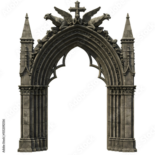 Gothic Archway 3D Render of Ornate Stone Gateway on transparent background