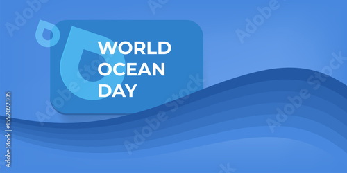 World OCEAN Day Simple Blue Drop Illustration on Light blue water Background for Environmental Awareness and Sustainable Resource Use. World ocean day banner design template