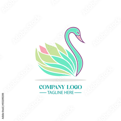 Elegant Swan Emblem: A serene and stylish swan logo design, perfect for branding, featuring a modern, clean aesthetic with gentle pastel colors, conveying grace and sophistication.