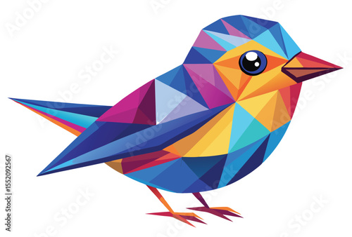 Colorful Bird Polygonal Low Poly Vector Geometric Style Cute Bird Icon Illustration