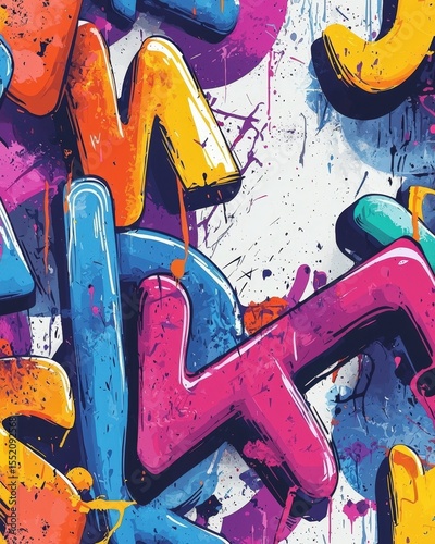 Vibrant graffiti art featuring colorful 3d letters with splashes and drips