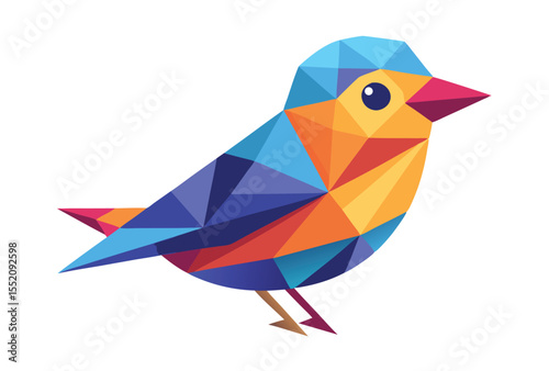 Colorful Bird Polygonal Low Poly Vector Geometric Style Cute Bird Icon Illustration