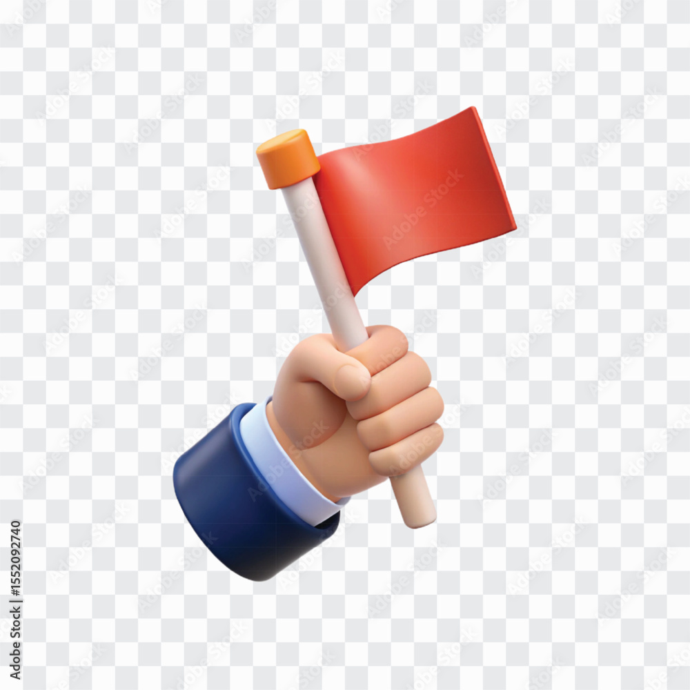 3D Hand Holding Flag Icon | Success Goal Achievement, Victory Symbol
