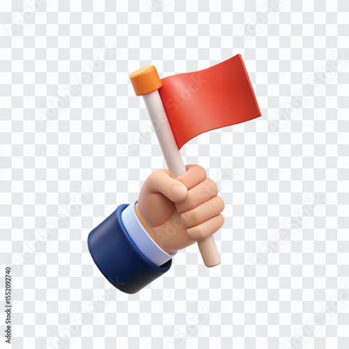 3D Hand Holding Flag Icon | Success Goal Achievement, Victory Symbol