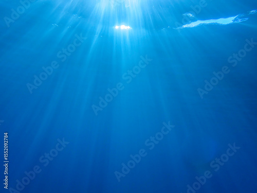 Canvas Print Ocean blue underwater with sunrays, Underwater Sea Deep Water Abstract Sunshine,