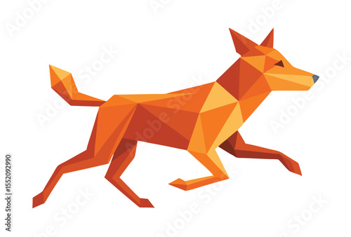 Geometric Style Dog Running Vector, Low Poly Clipart of Polygonal Dog Illustration