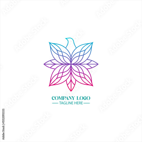 Abstract Bird Logo: A gradient line art showcases an abstract bird forming a geometric floral logo, blending organic beauty with contemporary design.