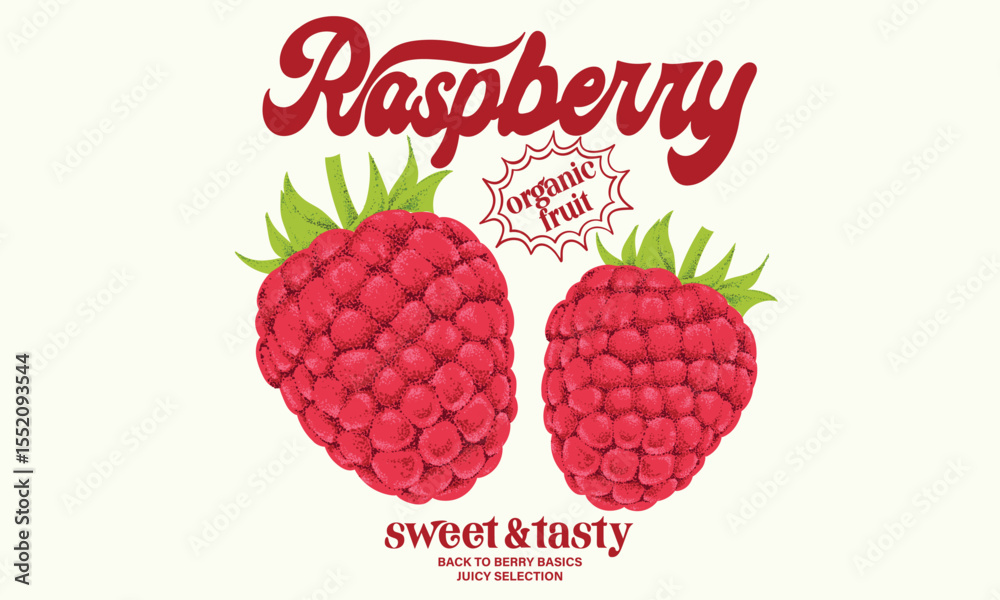 Raspberry fruit artwork. Organic food artwork for for t-shirt. Organic farm poster design. Raspberry art. Fresh Raspberry fruit print. Nature fruit club print design.	