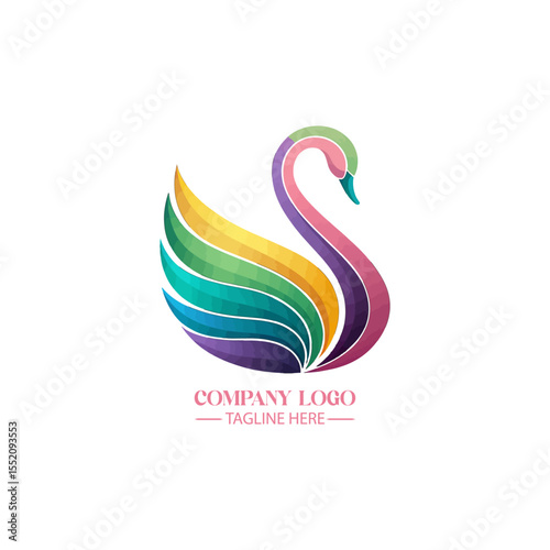 Colorful Swan: A vibrant and elegant swan logo, a symbol of grace and beauty, presented with colorful feathers, suitable for various branding and marketing applications.