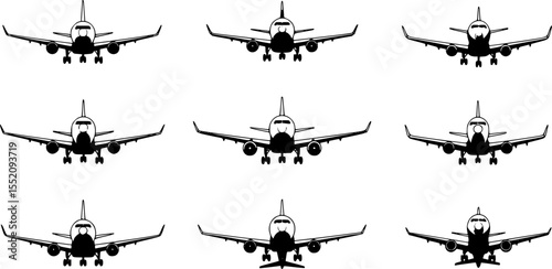 set of passenger plane vector illustration flat style front
