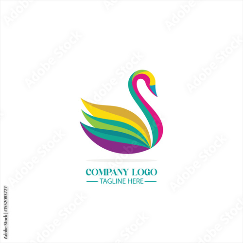 Swan Logo: A vibrant and modern company logo features a graceful swan composed of colorful, layered elements, symbolizing elegance and creativity.