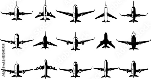 set of passenger plane vector illustration flat style front
