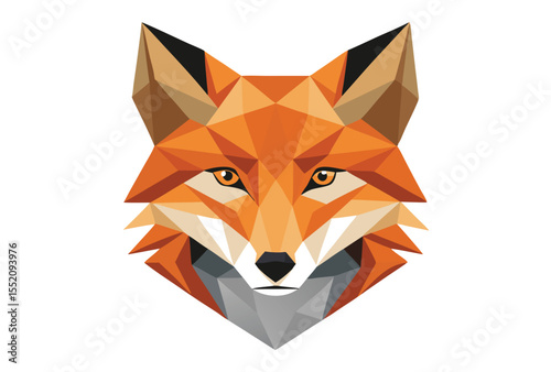 Fox Head Polygon Vector, Geometric Low Poly Animal Illustration for Logo