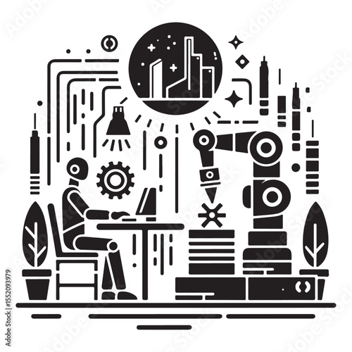 Manufacturing Robot Scene Vector