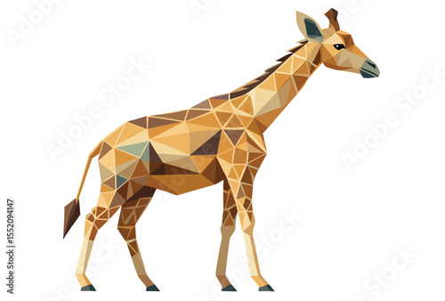 Polygonal Giraffe Vector Illustration, Low Poly Geometric Animal Clipart Design