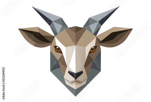Low Poly Goat Head Vector Illustration, Geometric Style Polygonal Animal Icon