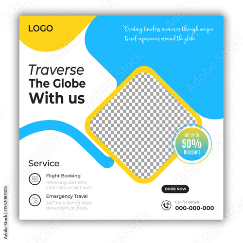 Travel and tour social media posts and web banner square design template