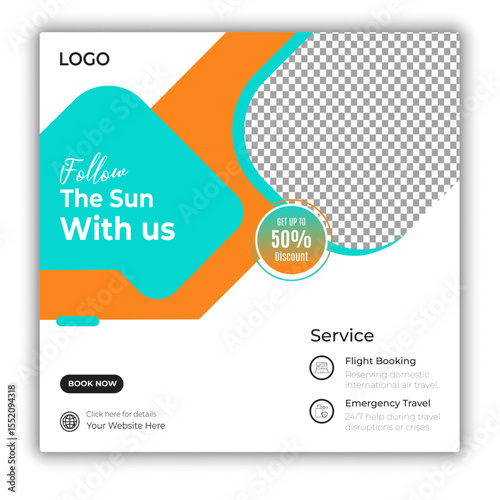 Travel and tour social media posts and web banner square design template