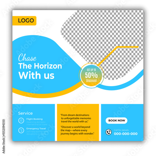Travel and tour social media posts and web banner square design template