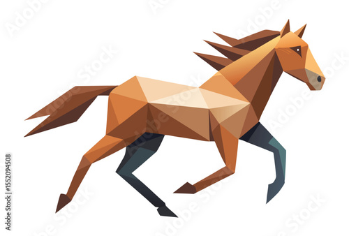 Geometric Low Poly Running Horse Vector Polygonal Style Icon Illustration