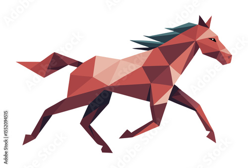 Geometric Low Poly Running Horse Vector Polygonal Style Icon Illustration
