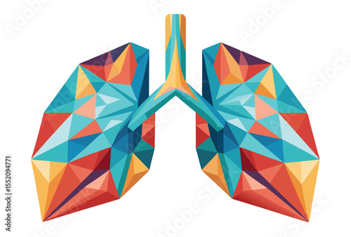 Human Lungs Polygonal Vector Icon Low Poly Geometric Style Medical Illustration