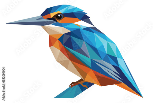 Low Poly Kingfisher Polygon Vector, Geometric Style Colorful Bird Illustration