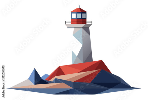 Lighthouse low poly vector illustration, geometric polygonal style icon for digital art