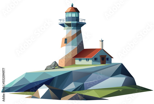Geometric lighthouse polygonal vector art, low poly style icon for illustration