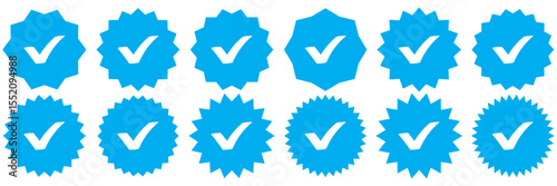 Verified badge profile set. Verified badge. Valid. Social media account verification icon. Verify badge. Blue Verified badge icon set. Set of verified badges