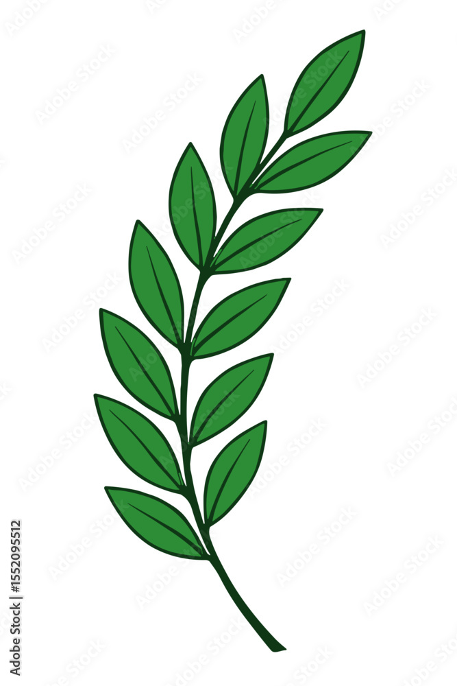 Naklejka premium Vector illustration of green laurel branch, flat style, symbol of honor and peace on white background