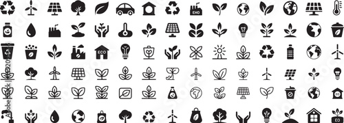 Black Eco Icons Set Environmental Sustainability Symbols