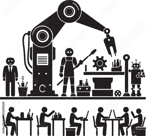 Manufacturing Robot Scene Vector