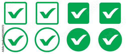 Check box icon with correct, accept checkmark icons, tick box checked. Approve symbol. Check mark icon vector design. Green check mark icon. Green tick symbol. Vector check icon