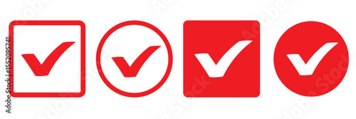 Red check mark icon. Verified badge, verification symbol set. Check mark illustration on white background. Red check mark icon and Approved, Accept icon. vector illustration.