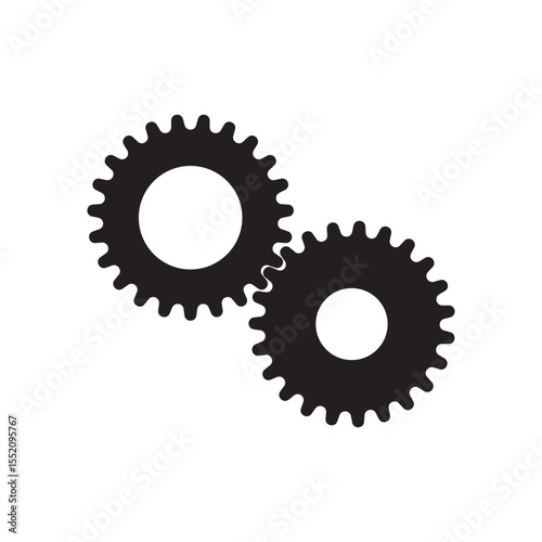 Black gear icon silhouette representing machine, setting, industry, or automation. Useful for apps, mechanical illustrations, engineering projects, and UI tools.