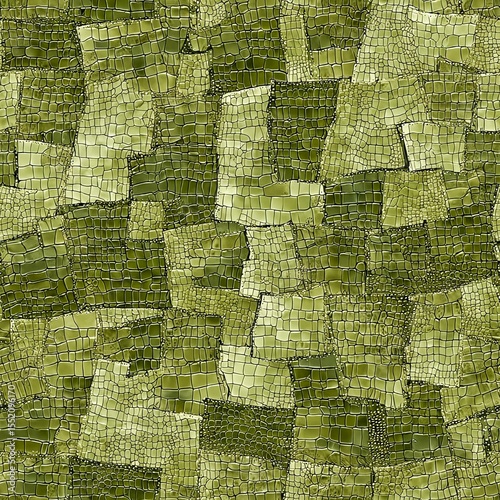 Crocodile leather print patchwork in khaki green, fashion design concept