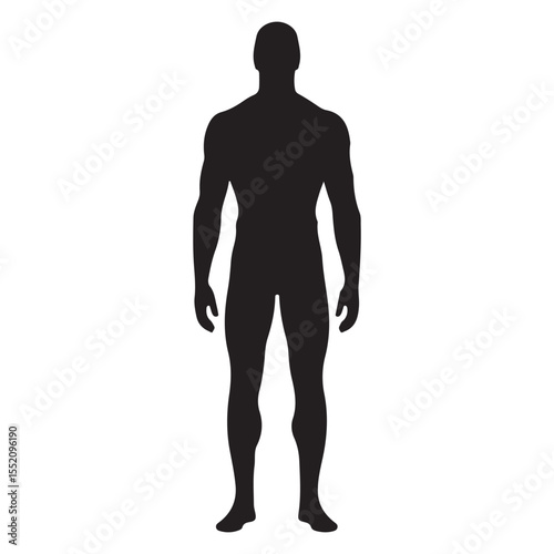 Silhouette body vector illustration of standing black people figures, including a man and young boy models