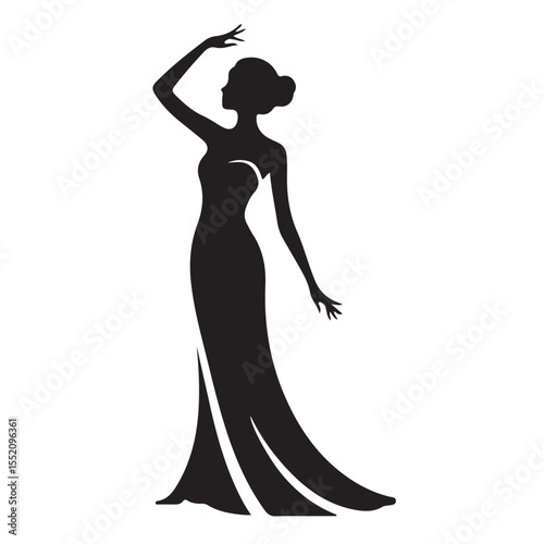 Elegant silhouette of a woman in a long flowing dress posing with grace and beauty