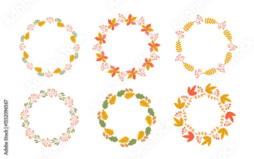 Fall season wreaths with vibrant orange, yellow leaves,warm and welcoming fall illustration for creative seasonal use – perfect for invites, prints, and social posts.