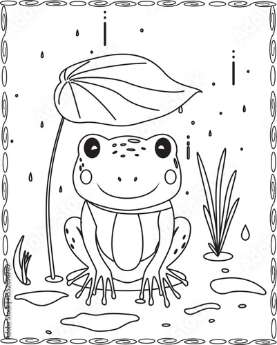 Cute Frog doodle coloring book for kids or adults, featuring a flat illustration isolated on a white background.