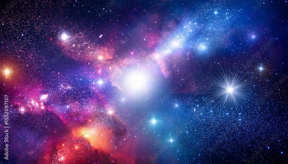 Obraz premium colorful cosmic background with stars and glowing particles in deep space