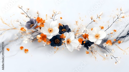 Elegant floral arrangement, marble background, wall art, design