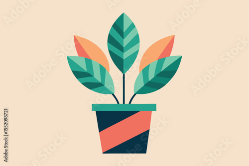 Geometric flat potted plant with colorful leaves enhancing modern indoor garden aesthetics and design